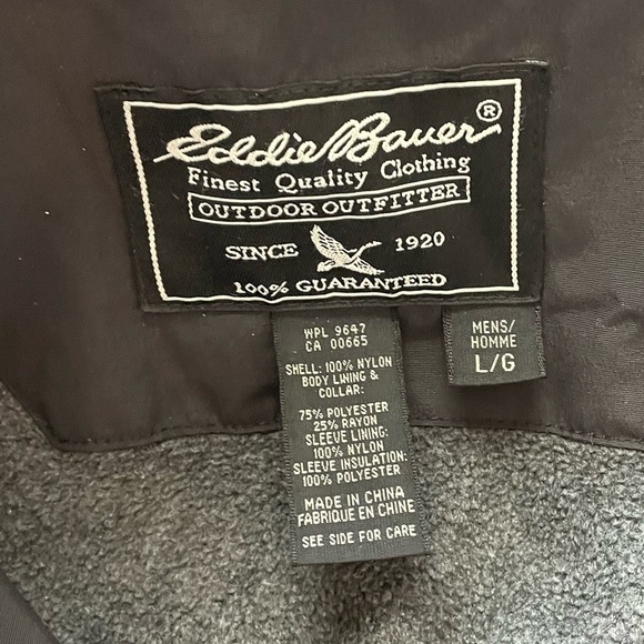 Eddie Bauer Men's Coat Jacket with Stowable Hood Nylon Fleece Midweight sz L - Picture 13 of 14